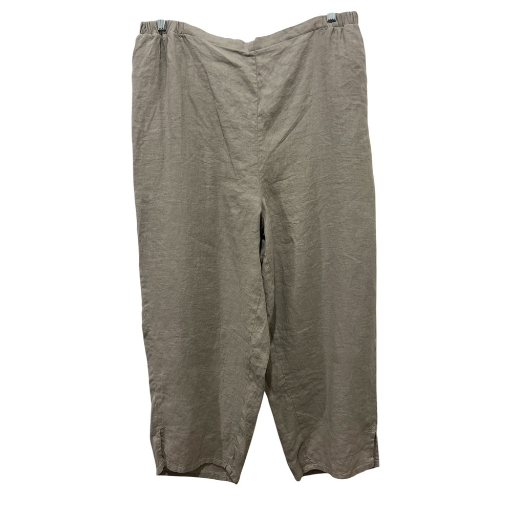 Flax Linen Tapered Pants Partial Elastic Waist Beige Light Tan 2G Sz US 22 / 24